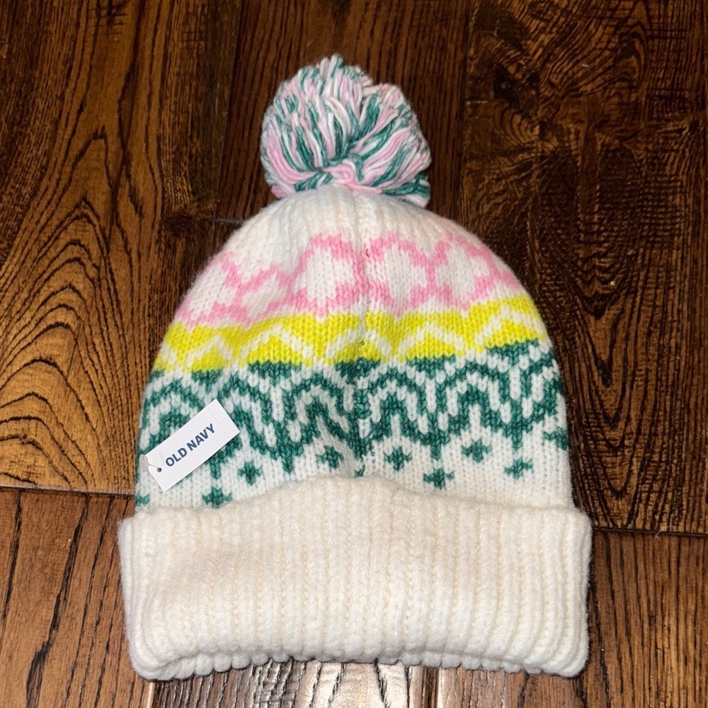 Old Navy Colorful Knit Pom-Pom Fleece Beanie